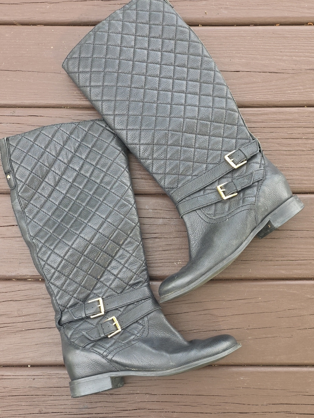 Kate Spade Quilted Tall Riding Boots - Black, Size 8.5